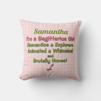 Cojín Decorativo Niña Sagittarius Zodiac Nombre rosa y verde