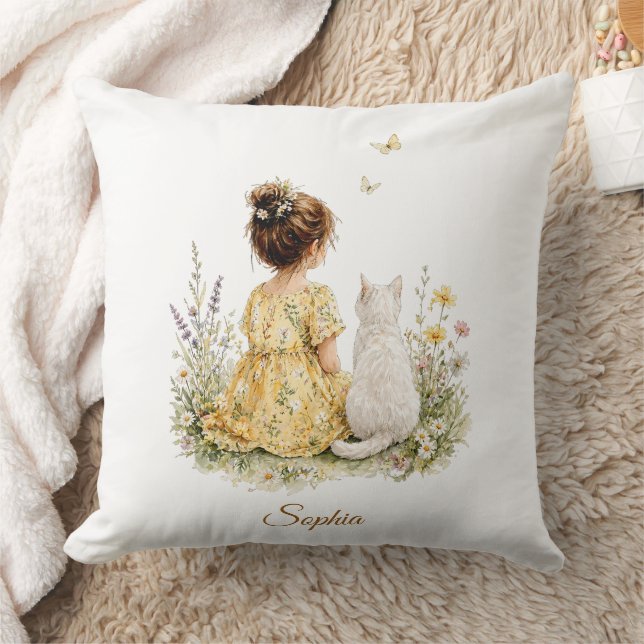 Cojín Decorativo Niña y gato blanco (Manta)