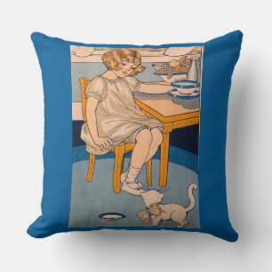 Cojín Decorativo Niña y gato blanco de los años 20