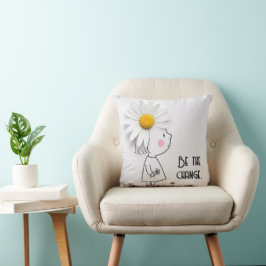Cojín Decorativo Niña y margarita blanca con cita