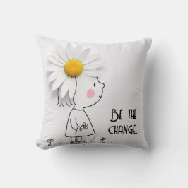 Cojín Decorativo Niña y margarita blanca con cita