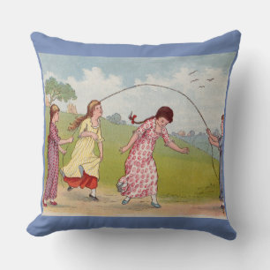 Cojín Decorativo niñas del siglo XIX jugando a saltar la cuerda