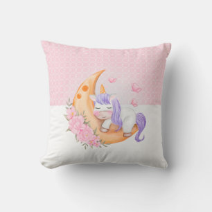 Cojín Decorativo Niñera unicornio sobre la luna con flores tira gra
