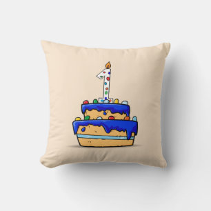Cojín Decorativo Niño 1 cumpleaños, 1 sobre dulce pastel azul