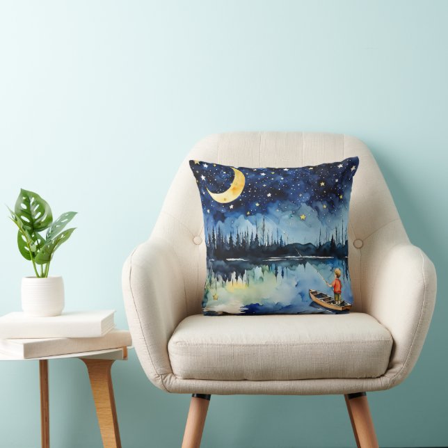 Cojín Decorativo Niño Acuarela Pesca De Noche (Silla)
