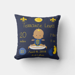 Cojín Decorativo Niño Afroamericano Azul y Amarillo