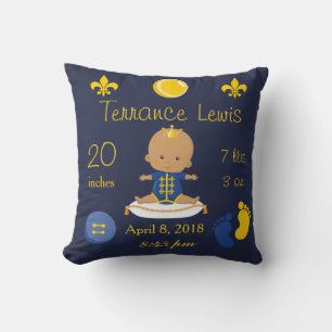 Cojín Decorativo Niño afroamericano azul y amarillo