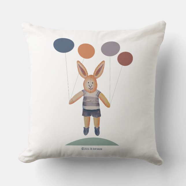 Cojín Decorativo Niño conejo (juguete relleno) con globos (Anverso)