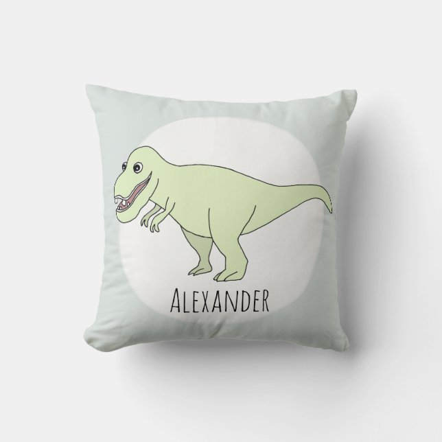 Cojín Decorativo Niño Doodle Dinosaurio T-Rex con nombre de guarder (Anverso)