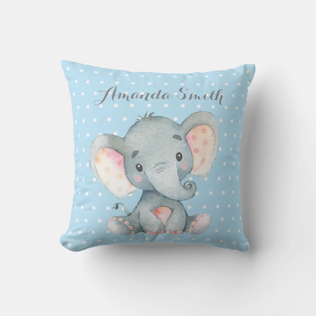 Cojín Decorativo Niño Elefante Bebé Azul y Gris (Anverso)