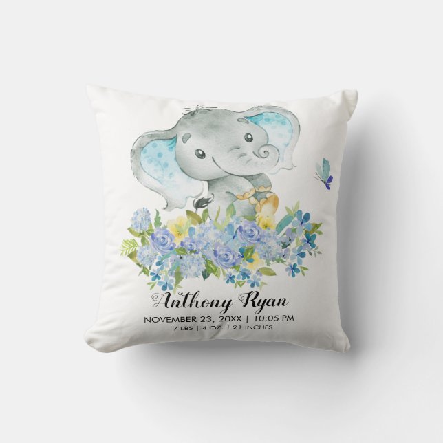 Cojín Decorativo Niño Elefante Bebé Nacimiento Estadísticas Pillow (Anverso)