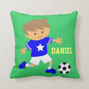 Cojín Decorativo Niño estrella del fútbol personalizado dormitorio 