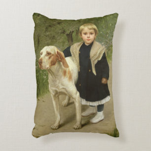 Cojín Decorativo Niño joven y un perro grande (aceite en lona)