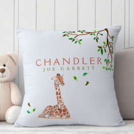 Cojín Decorativo Niño lindo jirafa jirafa verde pastel vivero de ár