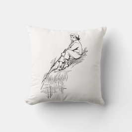 Cojín Decorativo Niño Monocromo Pescador Vintage