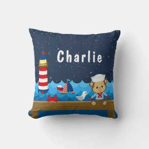 Cojín Decorativo Niño Náutico Mono Rojo y Azul Marino