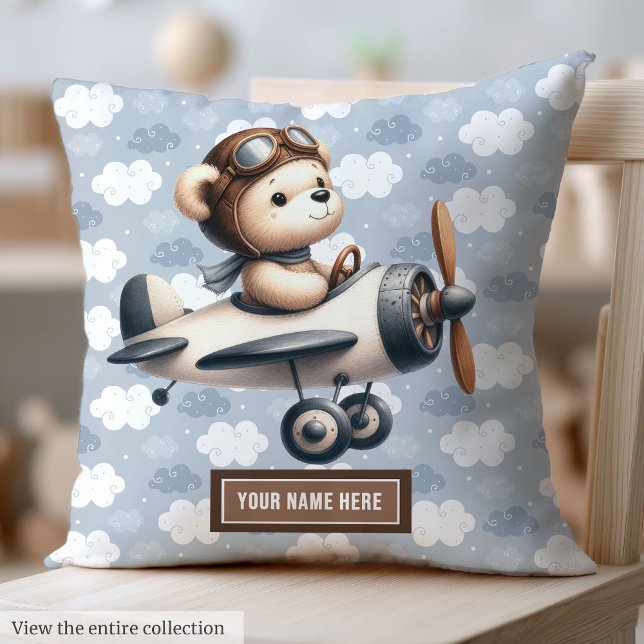 Cojín Decorativo Niño Nursera Blue Brown Teddy Bear Pillow (Baby Boy Nursery Blue Brown Teddy Bear Pillow)