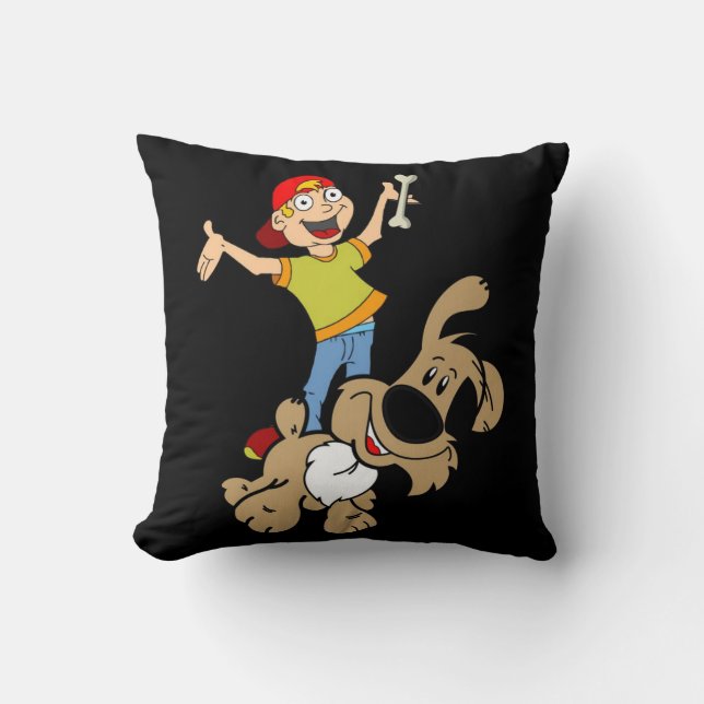 Cojín decorativo Niño Perro Hueso Negro (Anverso)