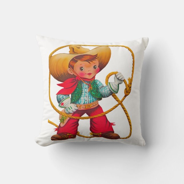 Cojín Decorativo Niño retro niño vago occidental (Anverso)