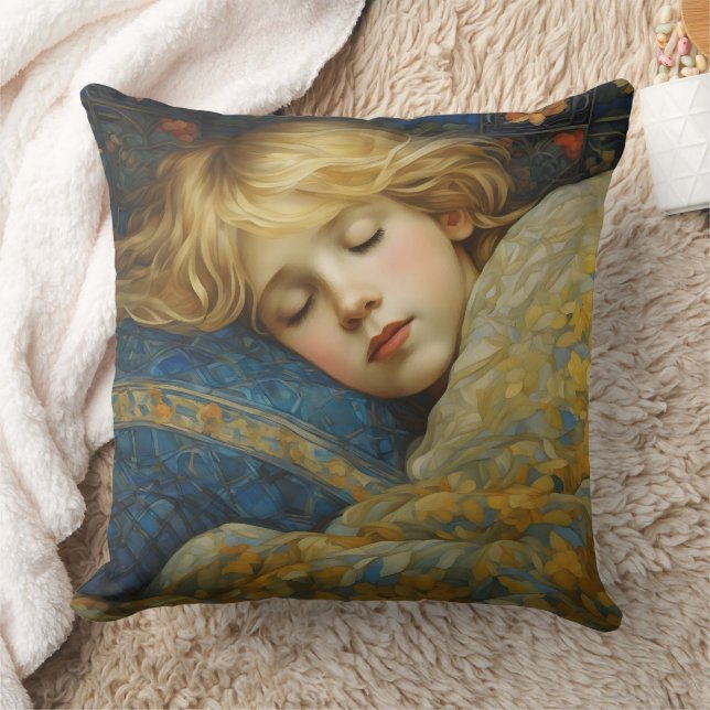Cojín Decorativo Niño Soñador Durmiendo en Colcha Floral (Manta)