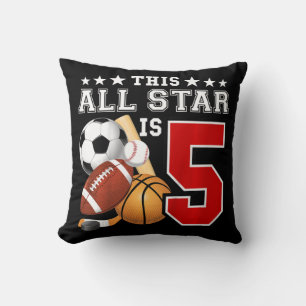 Cojín Decorativo Niños 5 años de edad Estrella del Deporte Fiesta d