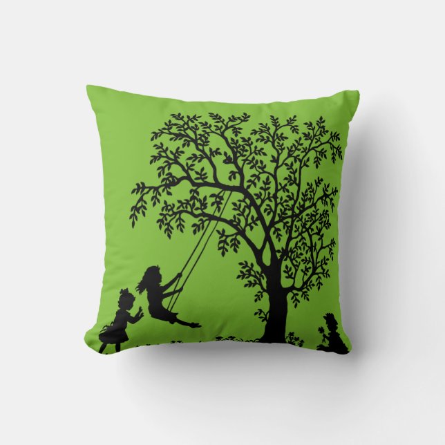 Cojín Decorativo Niños abstractos verdes negros del árbol que (Anverso)