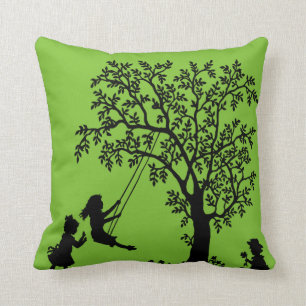 Cojín Decorativo Niños abstractos verdes negros del árbol que