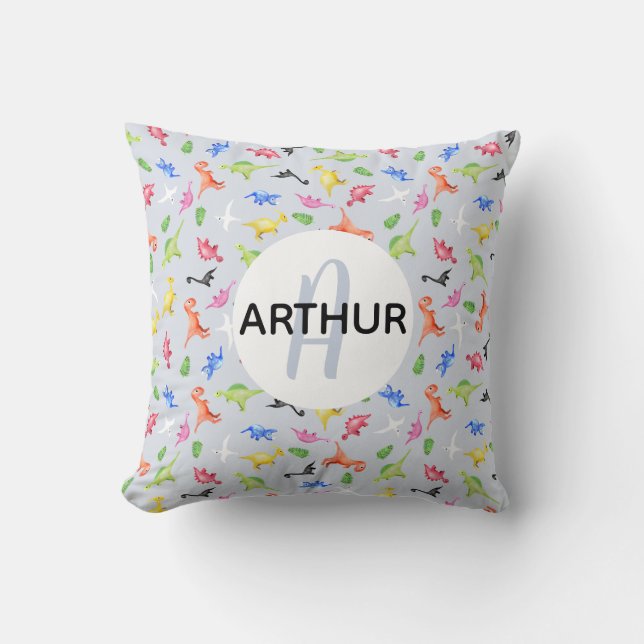 Cojín Decorativo Niños acuarela Dinosaurios Monograma y niños con n (Anverso)