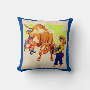 Cojín Decorativo niños adorables con una vaca adorable