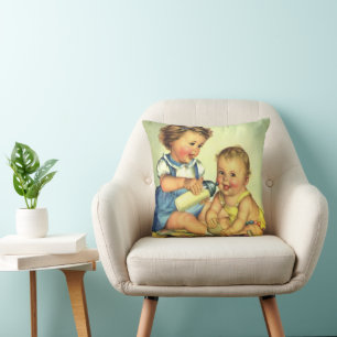Cojín Decorativo Niños Antiguos, Adorables Bebés Felices Sonríen Bi