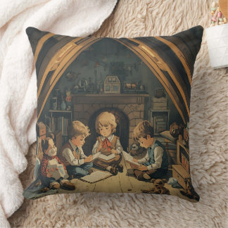 Cojín Decorativo Niños Antiguos Estudiando
