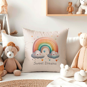 Cojín Decorativo Niños Arcoíris Caprichoso Pastel en Nubes