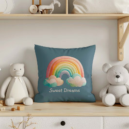 Cojín Decorativo Niños Caprichoso Arcoíris Pastel en Nubes