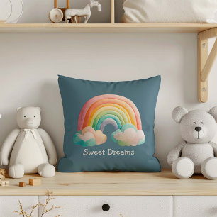 Cojín Decorativo Niños Caprichoso Arcoíris Pastel en Nubes