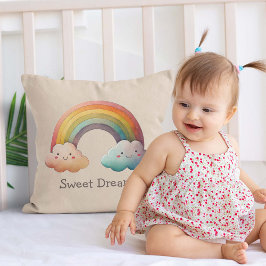 Cojín Decorativo Niños Caprichoso Arcoiris Pastel en Nubes