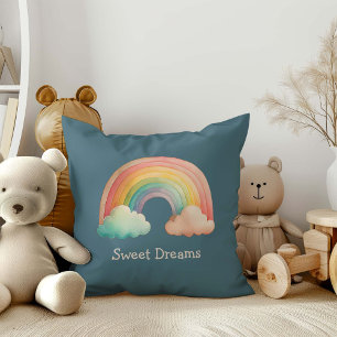 Cojín Decorativo Niños Caprichoso Arcoíris Pastel en Nubes
