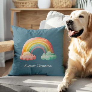 Cojín Decorativo Niños Caprichoso Arcoíris Pastel en Nubes