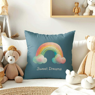 Cojín Decorativo Niños Caprichoso Arcoíris Pastel en Nubes