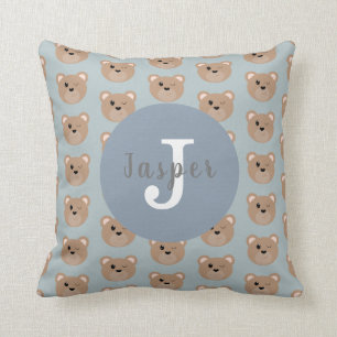 Cojín Decorativo Niños con monogramo lindo Patrón de oso de peluche