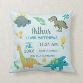 Cojín Decorativo Niños Cute Blue Dinosaur Nacimientos Estadísticas 