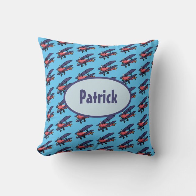Cojín Decorativo Niños de patrón de biplano personalizados (Anverso)