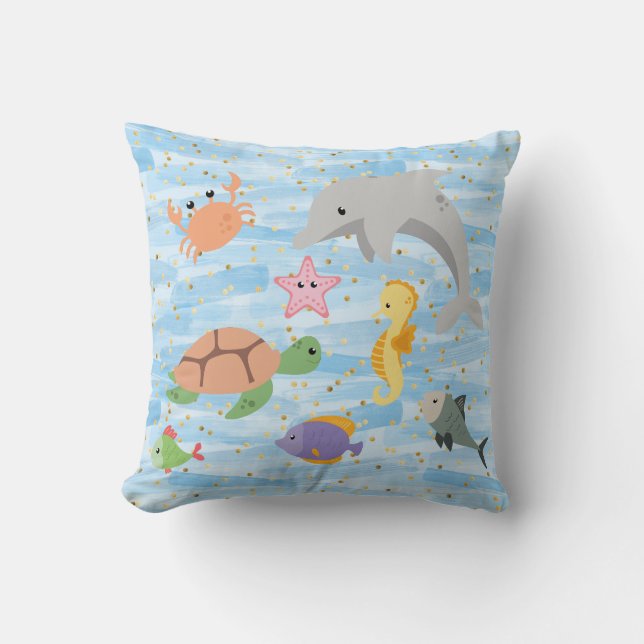 Cojín Decorativo Niños divertidos lindos animales marinos estrella  (Anverso)