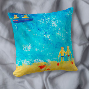 Cojín Decorativo Niños en la costa Arte moderno contemporáneo
