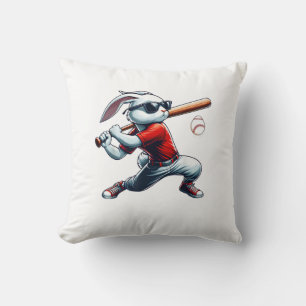 Cojín Decorativo Niños Feliz Pascua Conejo Jugando Béisbol Este