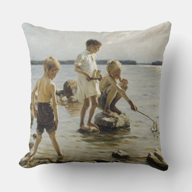 Cojín Decorativo Niños jugando en la costa (por Albert Edelfelt) (Anverso)