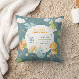 Cojín Decorativo Niños Lindos Dinosaurio Azul Estadísticas de Nacim