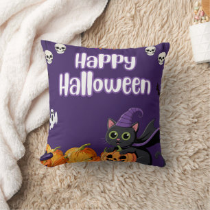 Cojín Decorativo Niños Lindos Feliz Halloween Gato Negro