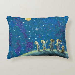 Cojín Decorativo Niños Mirando El Ilustracion Del Cielo Nocturno