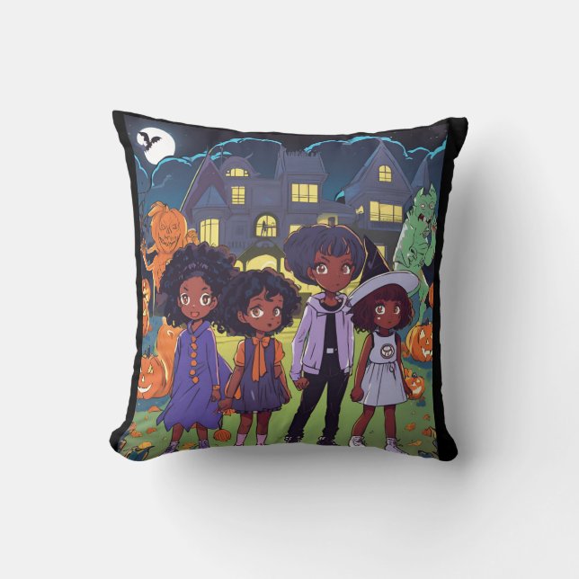 Cojín Decorativo Niños Negros Tropiezan En Un Halloween De Ciudad E (Anverso)