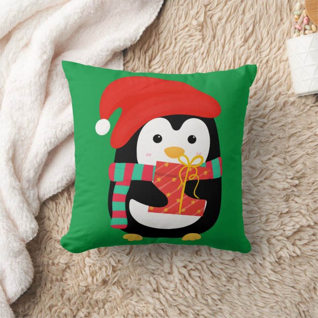 Cojín Decorativo Niños pequeños Navidades de pingüino rojo personal (Manta)